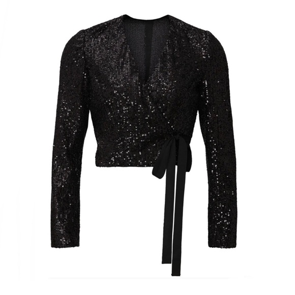 ML Monique Lhullier Black Sequin Wrap Top XS - Picture 3 of 8
